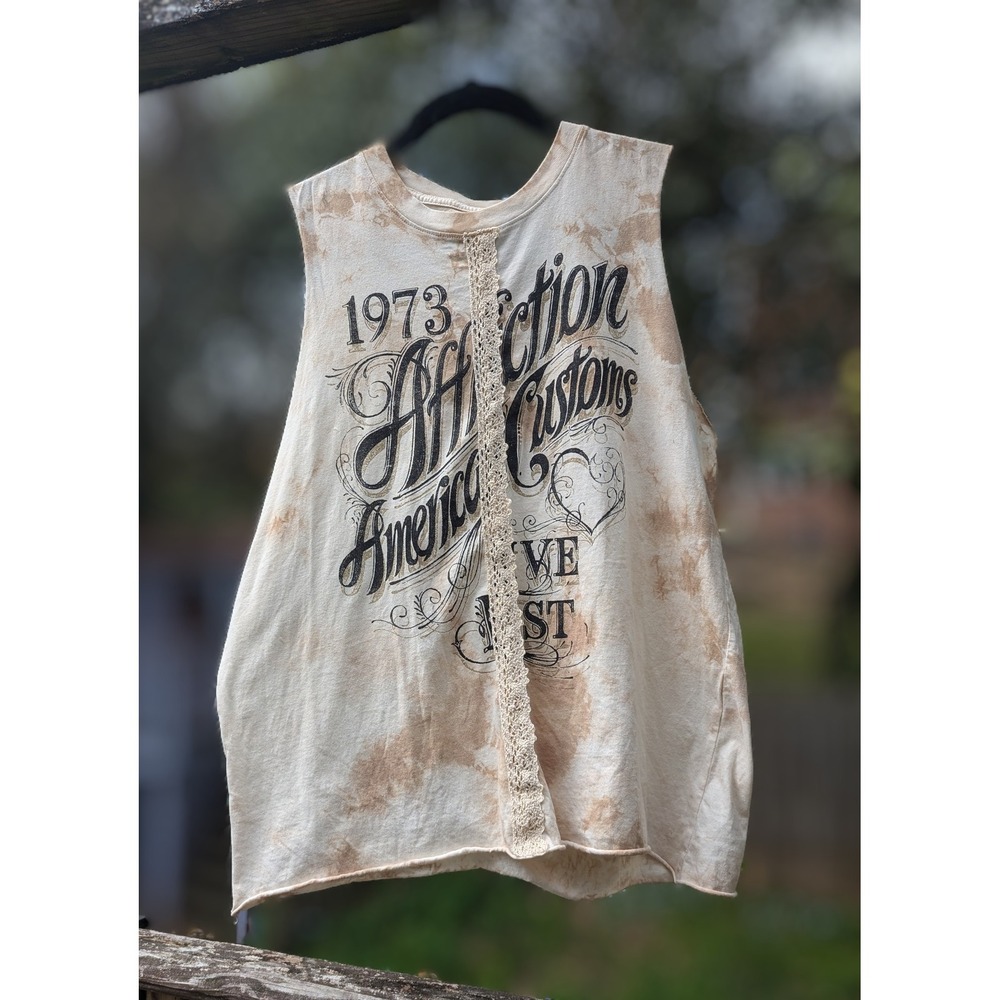 NWT LG Affliction Shotgun Wedding Tank Top Tie Dye Crochet Graphic Muscle Tee